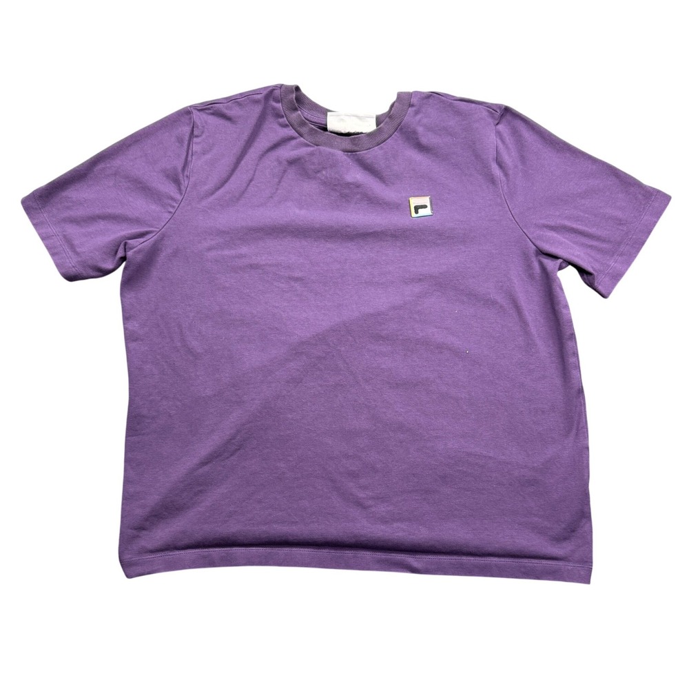 Fila T Shirt Mens Large Purple Short Sleeve Crew Neck Rainbow‎ Logo Cotton